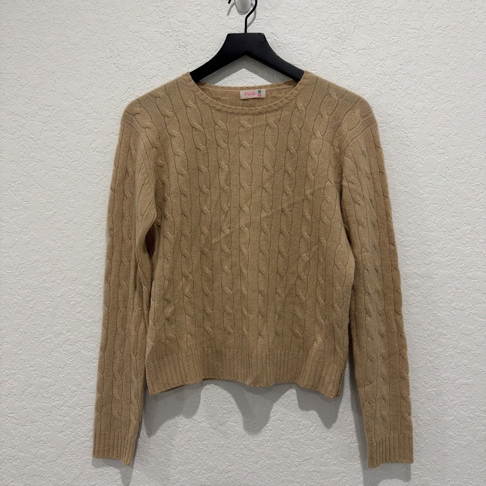 Pink Pineapple 100% Cashmere Cableknit Sweater Women's Size Small